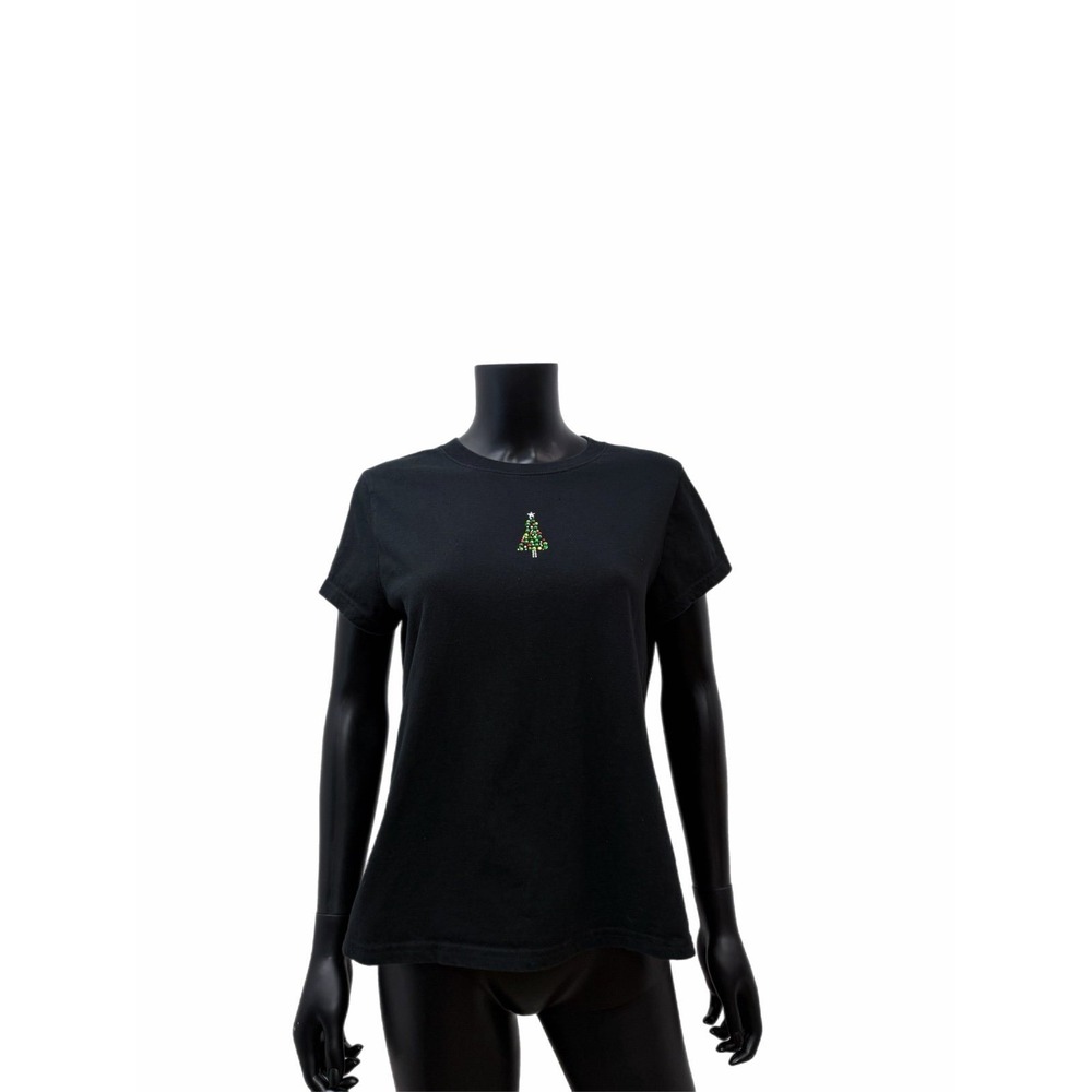 Black‎ Christmas Tree Rhinestone T-Shirt Women's XXL Holiday Top